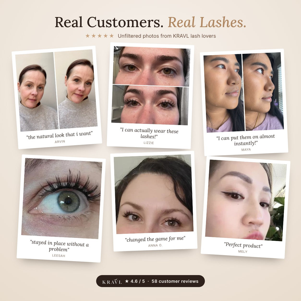 Real KRAVL customers wearing their lashes